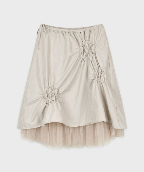 SINOON（シヌーン）の「Flower Shirring Skirt (Light Beige)（スカート・レディース・ライトベージュ・FREE）」の4枚目の写真