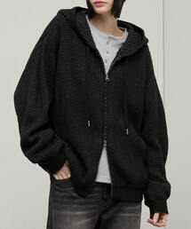 【Alfred Alex】Double Zip Knit Hoodie / ルーズシルエット ダブルジップニットパーカー