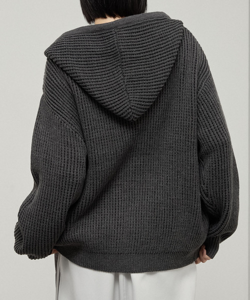 Alfred Alex(アルフレッドアレックス)の「【Alfred Alex】Double Zip Knit Hoodie / ルーズシルエット ダブルジップニットパーカー(ニット/セーター・メンズ・ダークブラウン/ダークグレー/ブラック/レッド・L/M)」の14枚目の写真