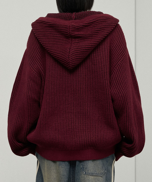Alfred Alex(アルフレッドアレックス)の「【Alfred Alex】Double Zip Knit Hoodie / ルーズシルエット ダブルジップニットパーカー(ニット/セーター・メンズ・ダークブラウン/ダークグレー/ブラック/レッド・L/M)」の20枚目の写真
