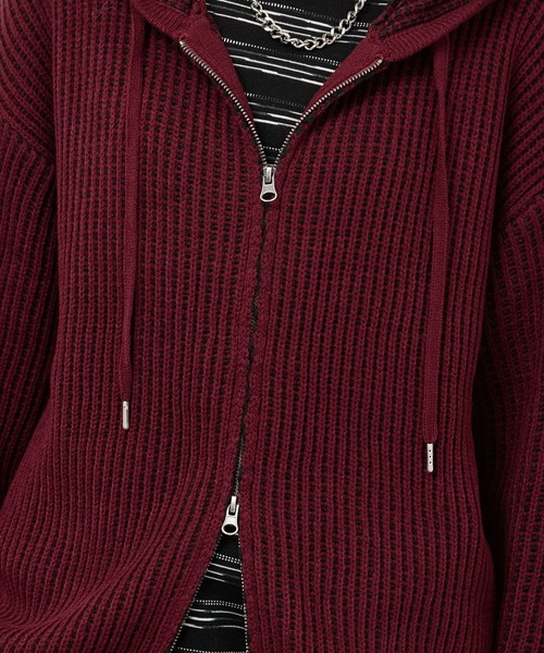 Alfred Alex(アルフレッドアレックス)の「【Alfred Alex】Double Zip Knit Hoodie / ルーズシルエット ダブルジップニットパーカー(ニット/セーター・メンズ・ダークブラウン/ダークグレー/ブラック/レッド・L/M)」の21枚目の写真