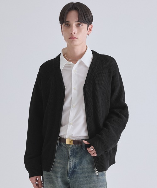 LUENNA(ルエナ)の「【LUENNA】V-Neck Zip Cardigan / Vネックジップカーディガン(カーディガン/ボレロ・メンズ・ブラック/グレー・S/M/L)」の2枚目の写真