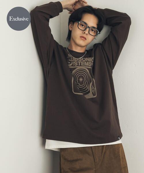 SENSE OF PLACE by URBAN RESEARCH(センスオブプレイスバイアーバンリサーチ)の「『別注』LOVEPOPSTUDIO×SENSE OF PLACE ロングTシャツ(Tシャツ/カットソー・メンズ・ピンク/グレー/ブラウン・MEDIUM/LARGE)」の2枚目の写真