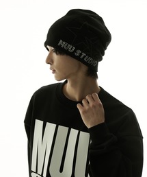 MUU STUDIO(���[�X�^�W�I)�́yMUU STUDIO�zMUU STUDIO Rhinestone and Print Design Knit Beanie / ���[�X�^�W�I�X�g�[���A���h�v�����g�f�U�C���j�b�g�r�[�j�[(�j�b�g�L���b�v/�r�[�j�[)