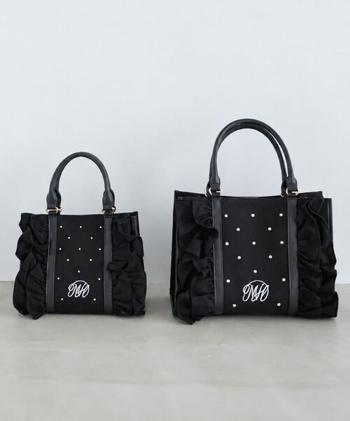 MAJESTIC LEGON(マジェスティックレゴン)の「フリルキャンバスキラキラトートバッグ(トートバッグ・レディース・アイボリー/ブラック・FREE)」の8枚目の写真