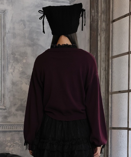 axes femme(アクシーズファム)の「薔薇刺繍×蝙蝠釦ニットカーデ(カーディガン/ボレロ・レディース・キナリ/パープル/ブラック・FREE)」の6枚目の写真