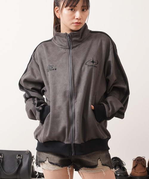 1111clothing（ワンフォークロージング）の「カットスエード 配色 トラックジャケット / Color Block Cut Suede Track Jacket（ブルゾン・レディース・グレー/ミント/チャコールグレー・L/M/S）」の2枚目の写真