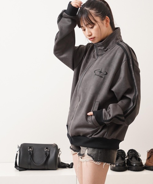 1111clothing（ワンフォークロージング）の「カットスエード 配色 トラックジャケット / Color Block Cut Suede Track Jacket（ブルゾン・レディース・グレー/ミント/チャコールグレー・L/M/S）」の9枚目の写真