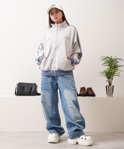 1111clothing（ワンフォークロージング）の「カットスエード 配色 トラックジャケット / Color Block Cut Suede Track Jacket（ブルゾン・レディース・グレー/ミント/チャコールグレー・L/M/S）」の17枚目の写真