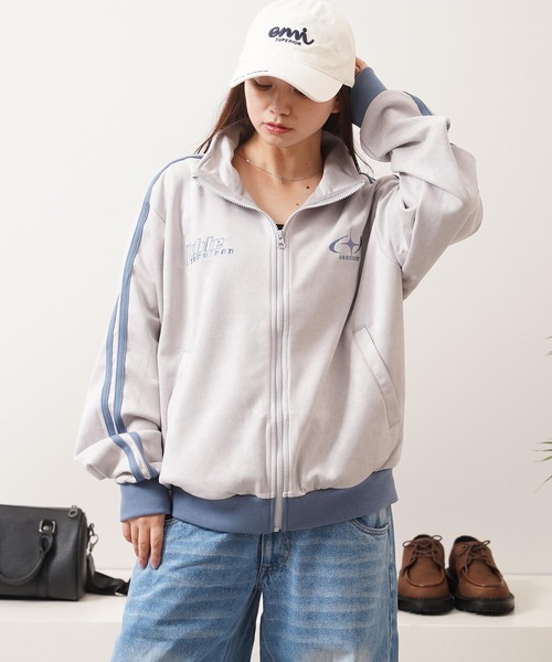 1111clothing（ワンフォークロージング）の「カットスエード 配色 トラックジャケット / Color Block Cut Suede Track Jacket（ブルゾン・レディース・グレー/ミント/チャコールグレー・L/M/S）」の19枚目の写真