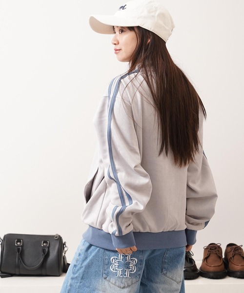1111clothing（ワンフォークロージング）の「カットスエード 配色 トラックジャケット / Color Block Cut Suede Track Jacket（ブルゾン・レディース・グレー/ミント/チャコールグレー・L/M/S）」の21枚目の写真