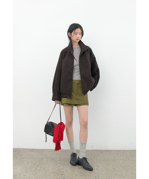 ATELIER NAIN(アトリエナイン)の「(JP-610)MATT LEATHER HIGH NECK OVERSIZED JUMPER(ライダースジャケット・レディース・ダークブラウン・FREE)」の1枚目の写真