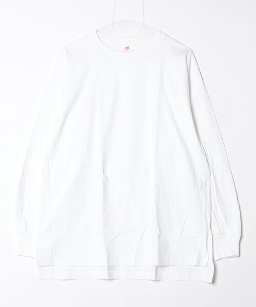 HANES（ヘインズ）の「Hanes/1P BEEFY-T for HER ロングスリーブミドルT（Tシャツ/カットソー・レディース・グレー系その他/ホワイト・FREE）」の2枚目の写真