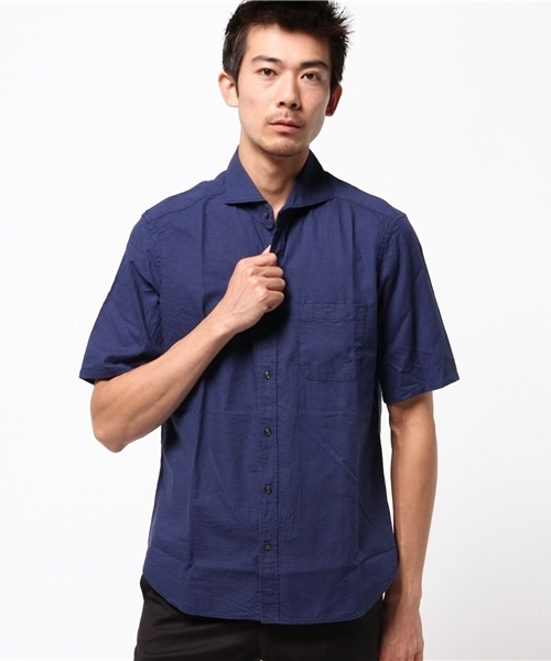 MEN'S BIGI(メンズビギ)の「パナマドビー半袖シャツ/JAPAN MADE(日本製)(シャツ/ブラウス・メンズ・ピンク/ネイビー/ホワイト・L/M/S)」の3枚目の写真