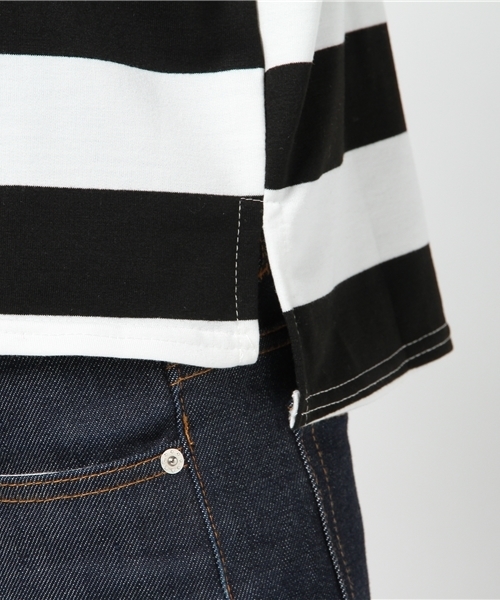 MERLOT(メルロー)の「ボーダーワイドクロップドトップス1017/1128(Tシャツ/カットソー・レディース・ネイビー/イエロー/ブラック/カーキ・FREE)」の13枚目の写真