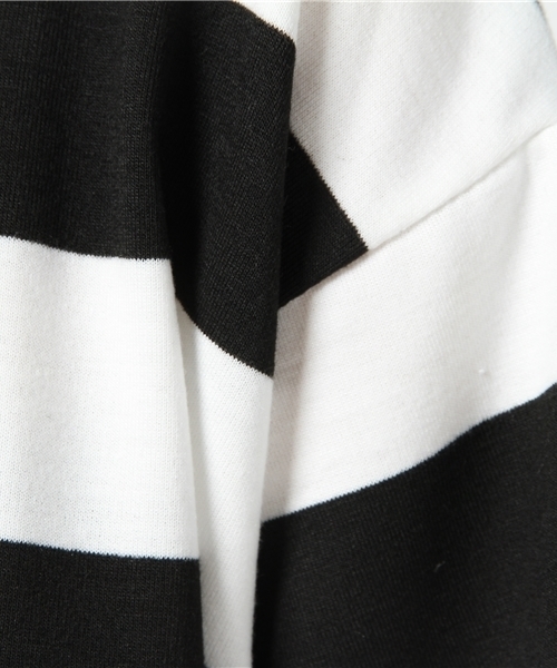 MERLOT(メルロー)の「ボーダーワイドクロップドトップス1017/1128(Tシャツ/カットソー・レディース・ネイビー/イエロー/ブラック/カーキ・FREE)」の14枚目の写真