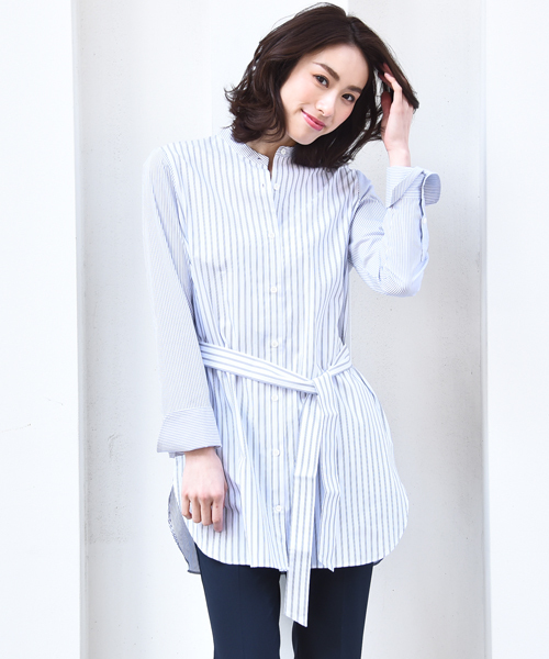 la.f…（ラエフ）の「GIZAストレッチウエストひも付きロングシャツ