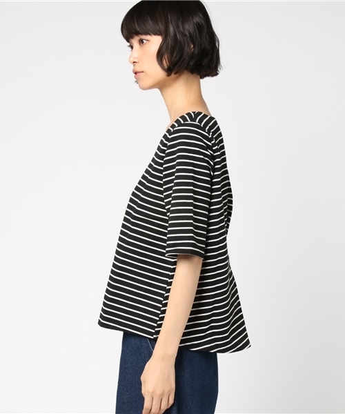 LIPSTAR(リップスター)の「Vネックフレアボーダーカットソー(Tシャツ/カットソー・レディース・ブラック系その他/イエロー系その他4/グレー系その他・M)」の5枚目の写真