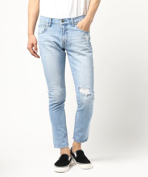 Naughty Dog ノーティードッグ の Naughty Dog ダメージタイトテーパードデニムパンツ メンズ デニムパンツ Wear