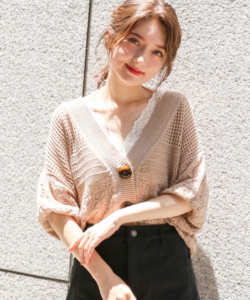 Heather(ヘザー)の「ガラアミサマーニットカーディガン 794795(カーディガン/ボレロ・レディース・ホワイト/パープル/ネイビー/ベージュ/ベージュ系その他・FREE)」の4枚目の写真