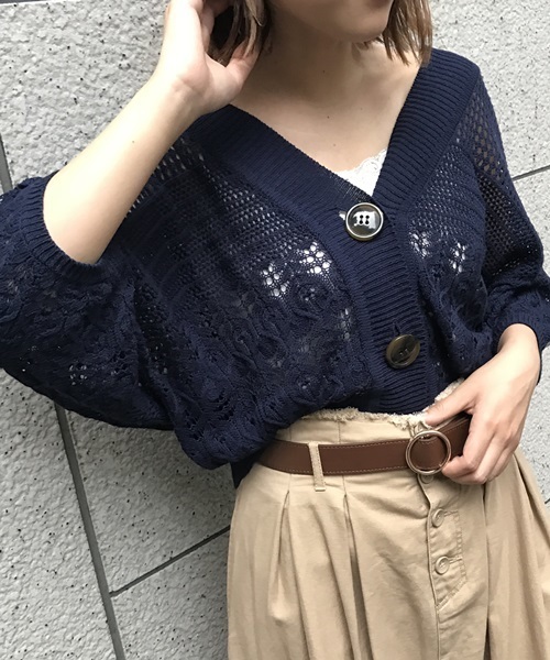 Heather(ヘザー)の「ガラアミサマーニットカーディガン 794795(カーディガン/ボレロ・レディース・ホワイト/パープル/ネイビー/ベージュ/ベージュ系その他・FREE)」の5枚目の写真