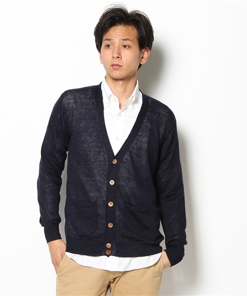 BEAUTY&YOUTH UNITED ARROWS(ビューティーアンドユースユナイテッドアローズ)の「BY リネン Vカーディガン◆(カーディガン/ボレロ・メンズ・グレー/オレンジ系その他/コバルトブルー/ネイビー/ブラック/マスタード/ダークグリーン・SMALL/MEDIUM/LARGE/X-LARGE)」の4枚目の写真