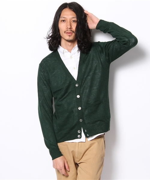 BEAUTY&YOUTH UNITED ARROWS(ビューティーアンドユースユナイテッドアローズ)の「BY リネン Vカーディガン◆(カーディガン/ボレロ・メンズ・グレー/オレンジ系その他/コバルトブルー/ネイビー/ブラック/マスタード/ダークグリーン・SMALL/MEDIUM/LARGE/X-LARGE)」の3枚目の写真