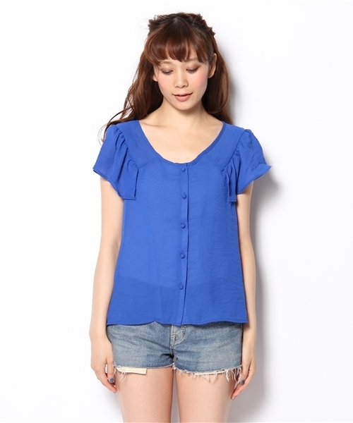 mystic（ミスティック）の「肩フリルBL（シャツ/ブラウス・レディース・オフホワイト/オレンジ/ブルー/ベージュ/ブラック・ﾌﾘ-）」の4枚目の写真