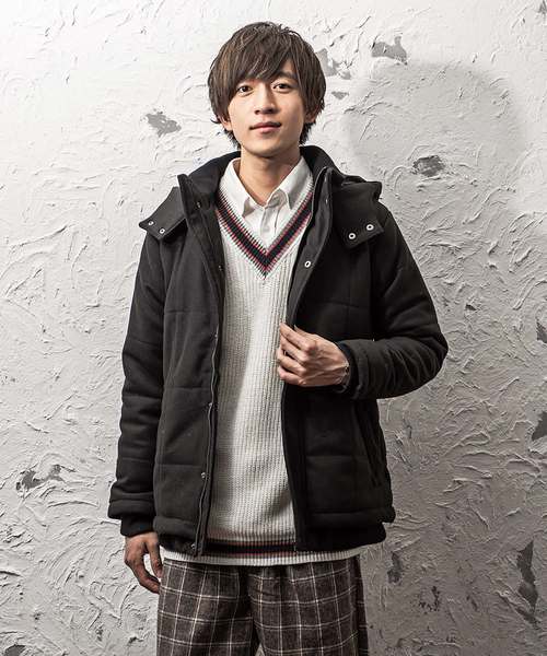 MinoriTY（マイノリティ）の「中綿ジャケット/メルトン中綿ブルゾン（ダウンジャケット/コート・メンズ・ブラック/ネイビー/グレー/レッド/サックスブルー/インディゴブルー/キャメル・S/M/L/XL）」の3枚目の写真