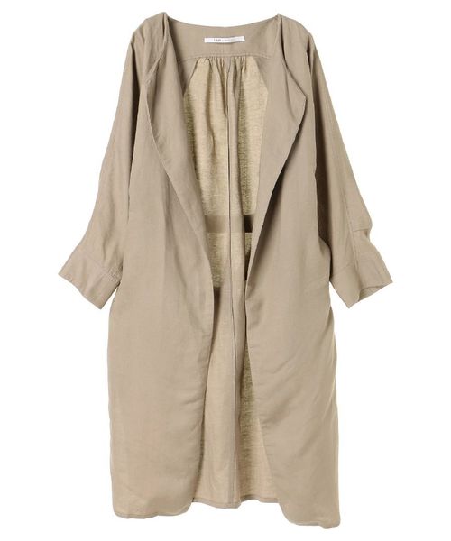 Editt by YECCA VECCA（エディットバイイェッカヴェッカ）の「P.麻混ガウンジャケット（ノーカラージャケット・レディース・アイボリー/ダークベージュ・FREE）」の2枚目の写真