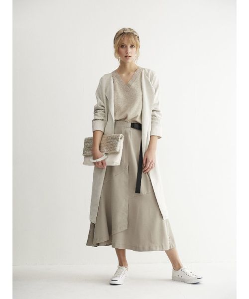 Editt by YECCA VECCA（エディットバイイェッカヴェッカ）の「P.麻混ガウンジャケット（ノーカラージャケット・レディース・アイボリー/ダークベージュ・FREE）」の9枚目の写真