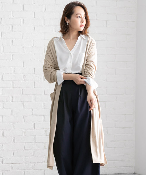 夢展望(ユメテンボウ)の「UVカット機能付きサイドスリットロング丈カーディガン(カーディガン/ボレロ・レディース・ピンク系その他/モカ/グレー/ネイビー/オフホワイト/ブラック/ベージュ・MEDIUM/LARGE)」の5枚目の写真