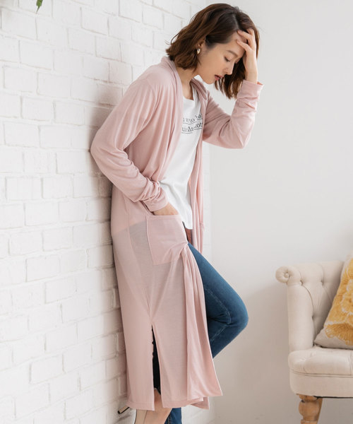 夢展望(ユメテンボウ)の「UVカット機能付きサイドスリットロング丈カーディガン(カーディガン/ボレロ・レディース・ピンク系その他/モカ/グレー/ネイビー/オフホワイト/ブラック/ベージュ・MEDIUM/LARGE)」の7枚目の写真