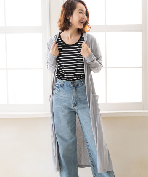 夢展望(ユメテンボウ)の「UVカット機能付きサイドスリットロング丈カーディガン(カーディガン/ボレロ・レディース・ピンク系その他/モカ/グレー/ネイビー/オフホワイト/ブラック/ベージュ・MEDIUM/LARGE)」の3枚目の写真