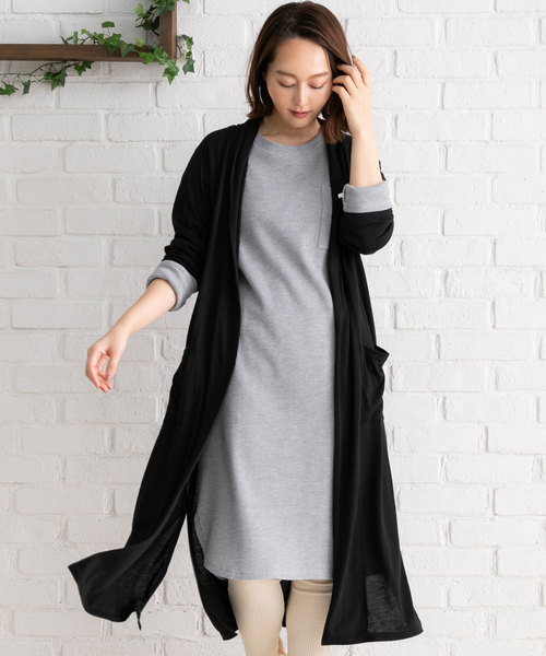 夢展望(ユメテンボウ)の「UVカット機能付きサイドスリットロング丈カーディガン(カーディガン/ボレロ・レディース・ピンク系その他/モカ/グレー/ネイビー/オフホワイト/ブラック/ベージュ・MEDIUM/LARGE)」の1枚目の写真