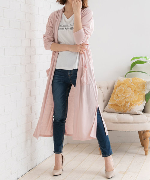 夢展望(ユメテンボウ)の「UVカット機能付きサイドスリットロング丈カーディガン(カーディガン/ボレロ・レディース・ピンク系その他/モカ/グレー/ネイビー/オフホワイト/ブラック/ベージュ・MEDIUM/LARGE)」の15枚目の写真