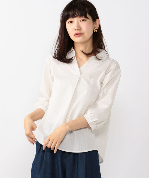 Petit Honfleur(プチオンフルール)の「【COOLER TOUCHシリーズ】スキッパーシャツ(シャツ/ブラウス・レディース・ブルー/ネイビー/ベージュ・M size/L size)」の1枚目の写真