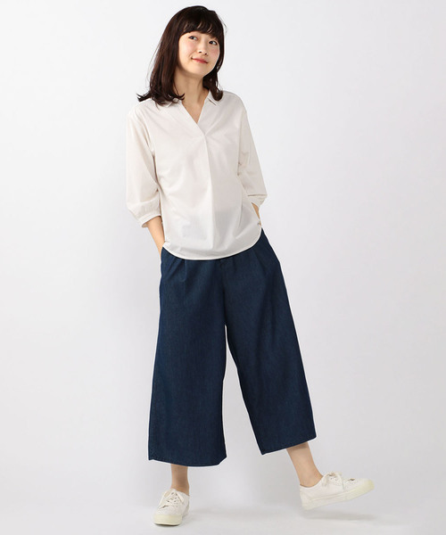 Petit Honfleur(プチオンフルール)の「【COOLER TOUCHシリーズ】スキッパーシャツ(シャツ/ブラウス・レディース・ブルー/ネイビー/ベージュ・M size/L size)」の10枚目の写真