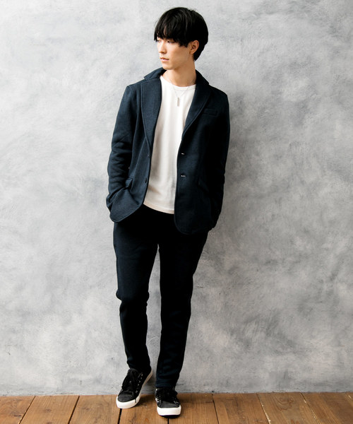 TopIsm(トップイズム)の「セットアップ ニットフリーステーラードジャケット&テーパードパンツ(セットアップ)」|ネイビー