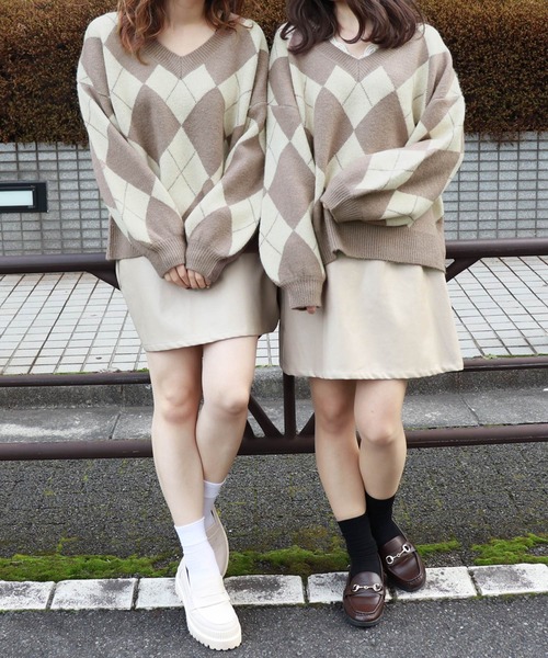 PairPair(ペアペア)の「アーガイルVネックニット(ニット/セーター・レディース・その他/モカ/ライトグリーン・FREE)」の18枚目の写真