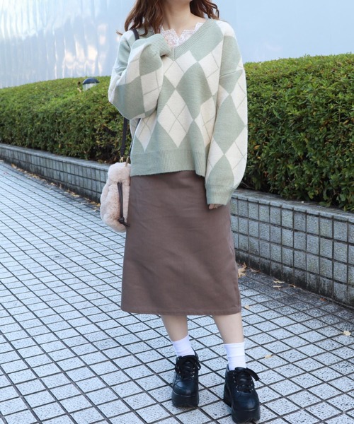 PairPair(ペアペア)の「アーガイルVネックニット(ニット/セーター・レディース・その他/モカ/ライトグリーン・FREE)」の13枚目の写真