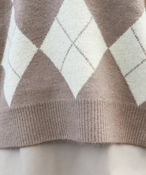 PairPair(ペアペア)の「アーガイルVネックニット(ニット/セーター・レディース・その他/モカ/ライトグリーン・FREE)」の10枚目の写真