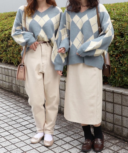 PairPair(ペアペア)の「アーガイルVネックニット(ニット/セーター・レディース・その他/モカ/ライトグリーン・FREE)」の20枚目の写真