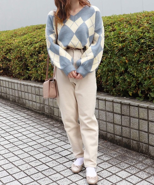 PairPair(ペアペア)の「アーガイルVネックニット(ニット/セーター・レディース・その他/モカ/ライトグリーン・FREE)」の16枚目の写真