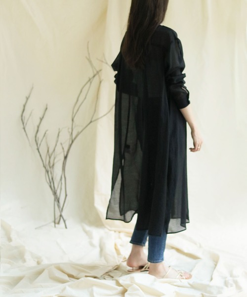 vingtrois（バントロア）の「【vingtrois】サイドスリットシアーシャツワンピース（ワンピース・レディース・ブラック/オフホワイト・M）」の9枚目の写真