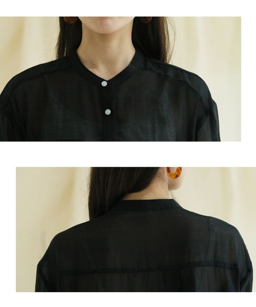 vingtrois（バントロア）の「【vingtrois】サイドスリットシアーシャツワンピース（ワンピース・レディース・ブラック/オフホワイト・M）」の11枚目の写真