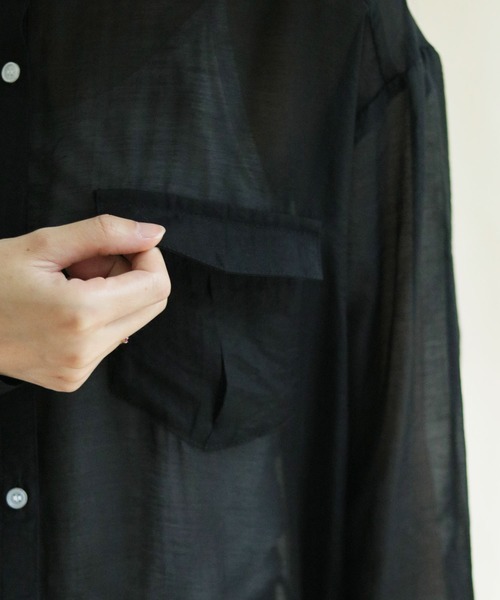 vingtrois（バントロア）の「【vingtrois】サイドスリットシアーシャツワンピース（ワンピース・レディース・ブラック/オフホワイト・M）」の12枚目の写真