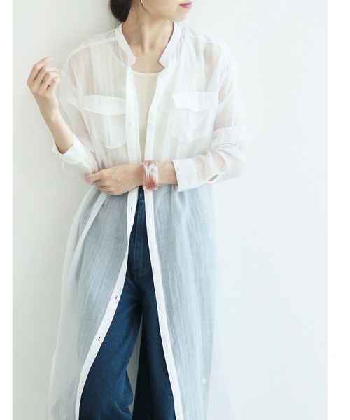 vingtrois（バントロア）の「【vingtrois】サイドスリットシアーシャツワンピース（ワンピース・レディース・ブラック/オフホワイト・M）」の15枚目の写真