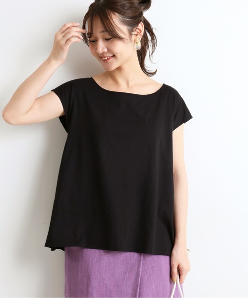 SLOBE IENA(スローブイエナ)の「綿レーヨンボートネックプルオーバー【手洗い可能】◆(Tシャツ/カットソー)」|ブラック