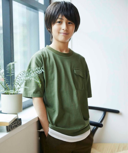 ＆yam（アンドヤム）の「裾ワッフルレイヤードT（Tシャツ/カットソー・キッズ・チャコールグレー/ベージュ/オリーブ・110/90/120/140/100/150/130）」の3枚目の写真